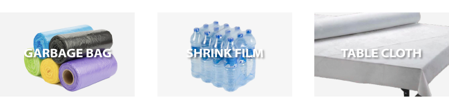 blown film machine applications: shopping bags, garbage bags, shrink film, table cloth